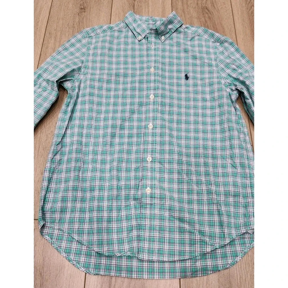 Ralph Lauren Natural Stretch Boy's‎ Longsleeve Shirt plaid green Large (14-16)